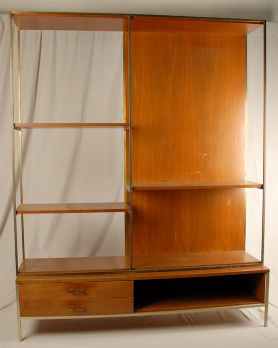 Appraisal: Paul McCobb Wall Divider on Shelf Stand Walnut shelves and