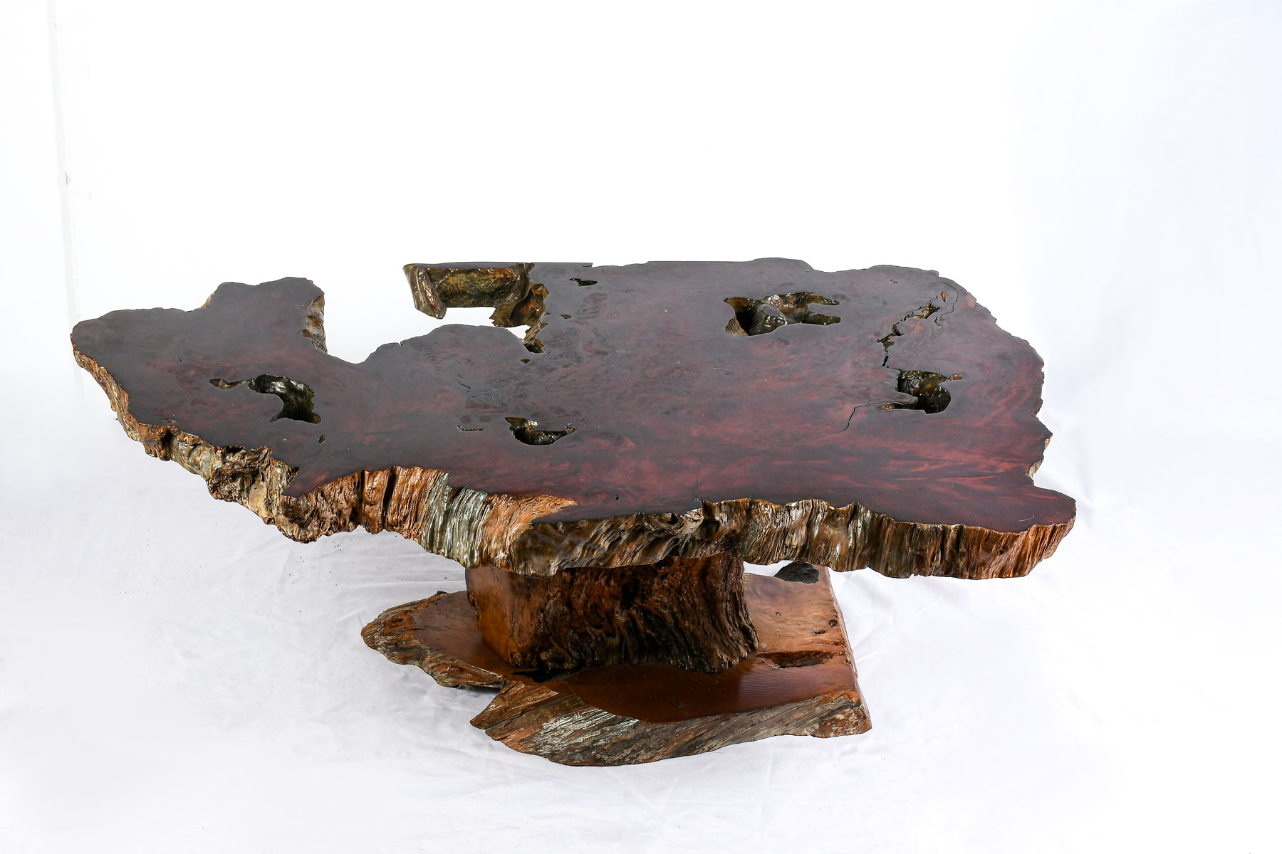 Appraisal: LIVE EDGE MYRTLEWOOD BURL COFFEE TABLE Burl myrtlewood slab coffee