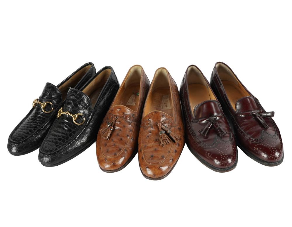 Appraisal: FOUR PAIRS MEN'S SHOES GUCCI FERRAGAMOcomprising three pairs Gucci loafers