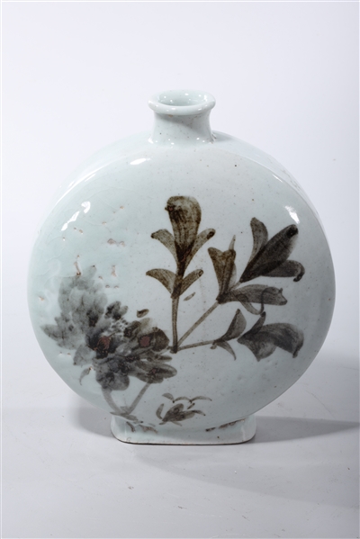 Appraisal: Korean white glazed moonflask vase with foliate design x x