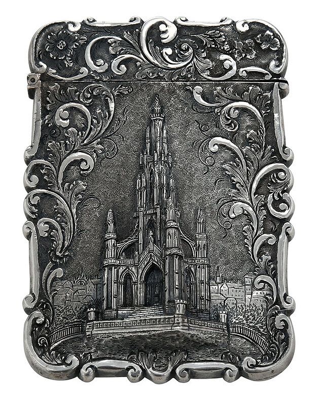 Appraisal: English Silver Sir Walter Scott Monument Card Case Birmingham three