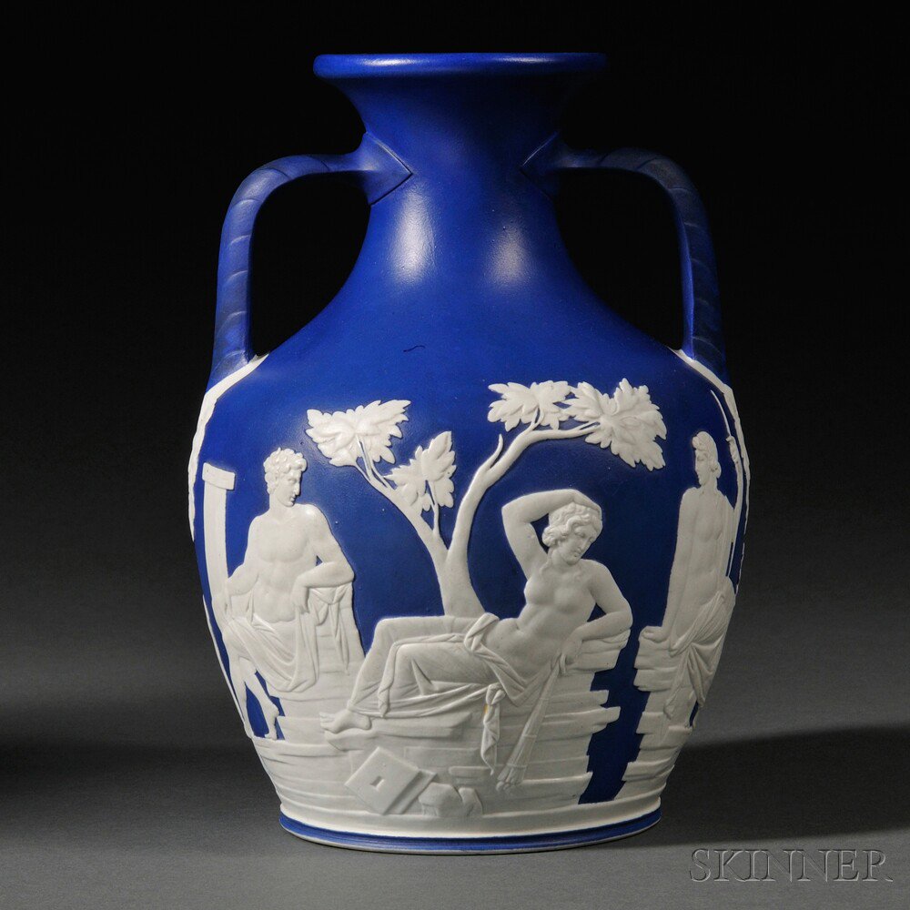 Appraisal: Wedgwood Blue Glazed Stoneware Portland Vase England th century molded