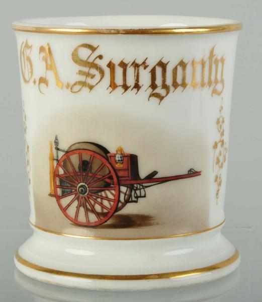 Appraisal: Fire Cart with Hose Shaving Mug Description Gilt name G