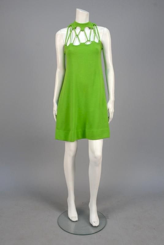 Appraisal: RUDI GERNREICH WOOL DRESS with NETTED BODICE s Lime green