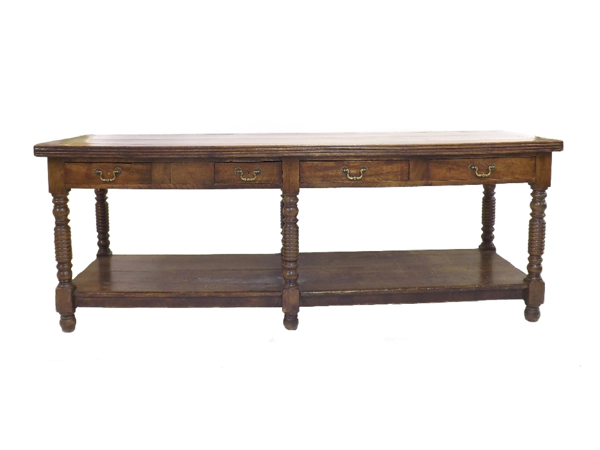 Appraisal: Interesting large haberdasher's draper's table the thick fruitwood plank top