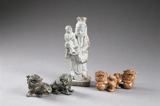 Appraisal: FIVE CARVED FIGURES Asian th century The God of Fortune