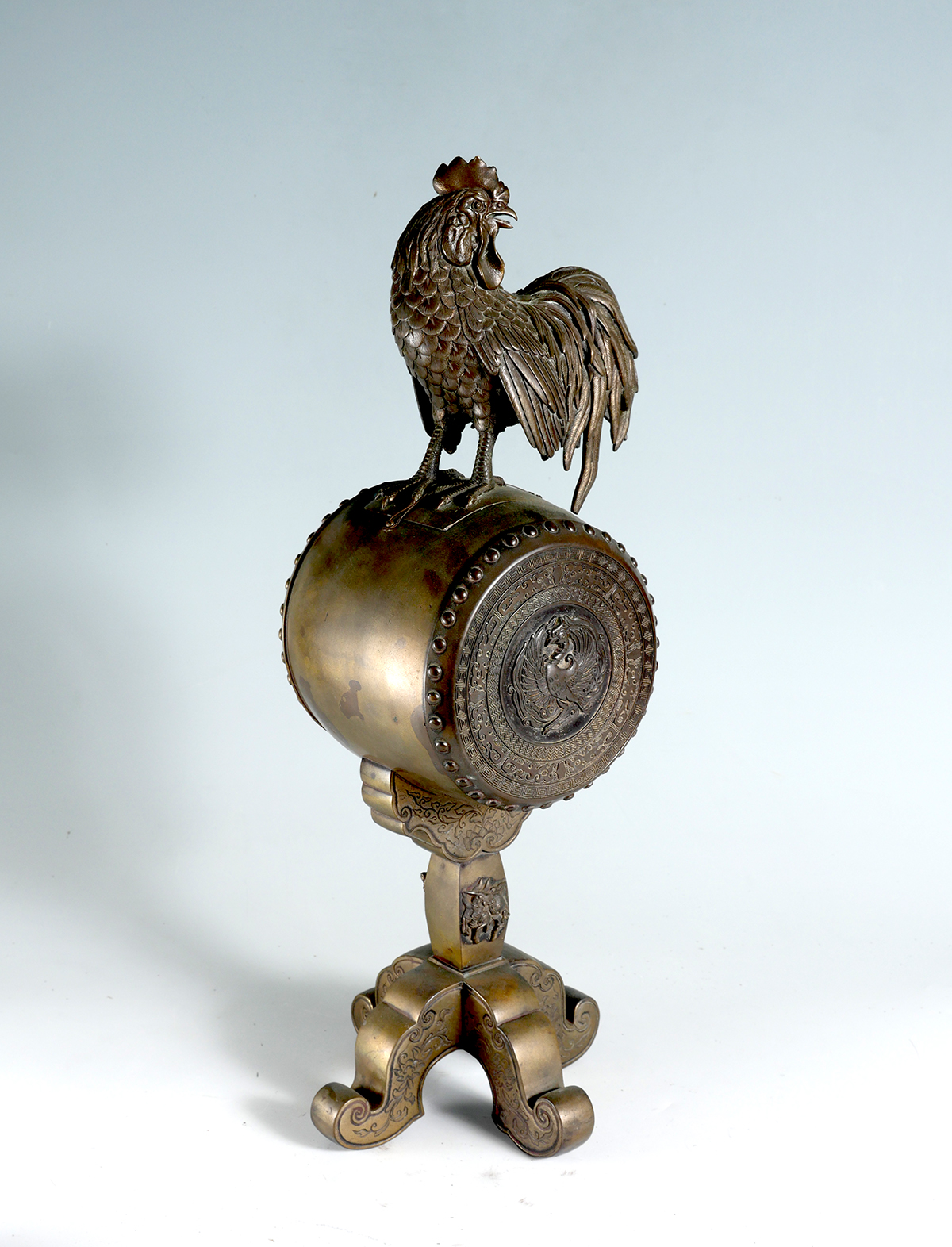 Appraisal: JAPANESE MEIJI PERIOD BRONZE CENSER Surmounting Rooster form bronze lid