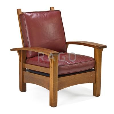 Appraisal: GUSTAV STICKLEY Mahogany Bow-Arm Morris chair Eastwood NY ca Unmarked