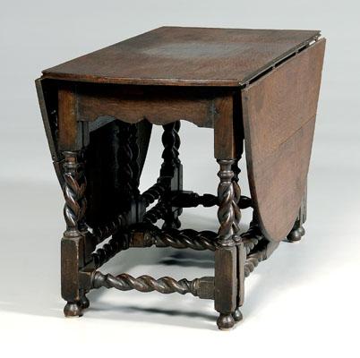 Appraisal: Oak gate leg table William and Mary style barley twist