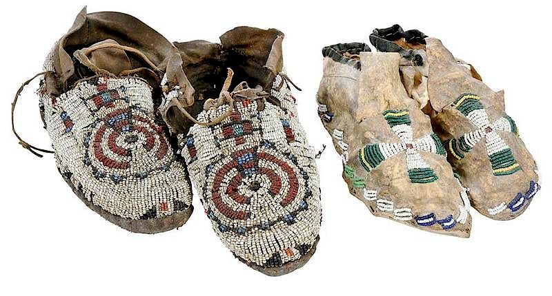 Appraisal: Two Pair Plains Beaded Moccasins late th early th century