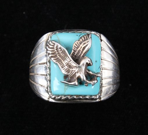 Appraisal: Navajo Kingman Turquoise Sterling Eagle Ring Included in this lot