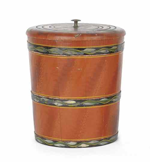 Appraisal: Joseph Lehn Pennsylvania - painted wooden lidded sugar bucket with