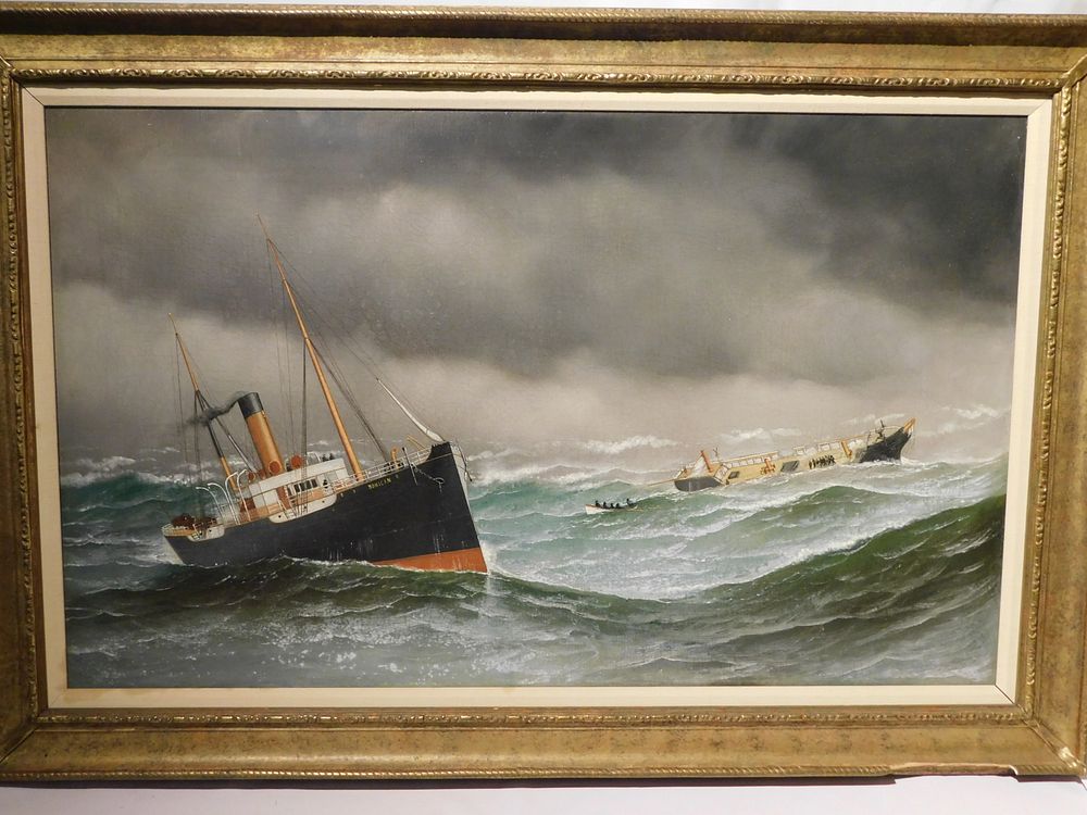 Appraisal: ANTIQUE MARINE RESCUE PAINTING th century oil painting on canvas