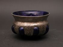 Appraisal: Blown Cobalt Bowl with Chased Silver Overlay Early th Century