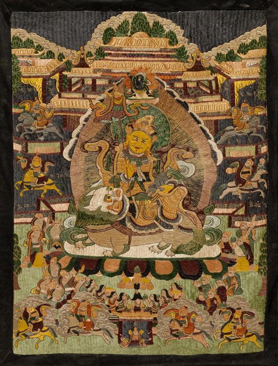 Appraisal: EMBROIDERED THANGKA Tibet th c x cm Silk Mounted on