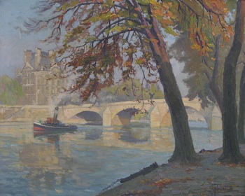 Appraisal: Maurice Pellerier French b View on the Seine Oil on