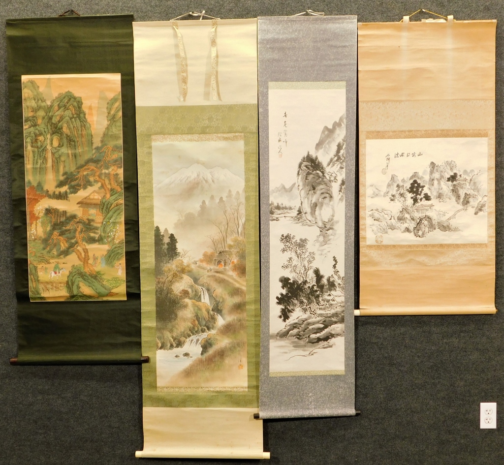 Appraisal: CHINESE AND JAPANESE HANGING WALL SCROLLS China Japan th CenturyLot