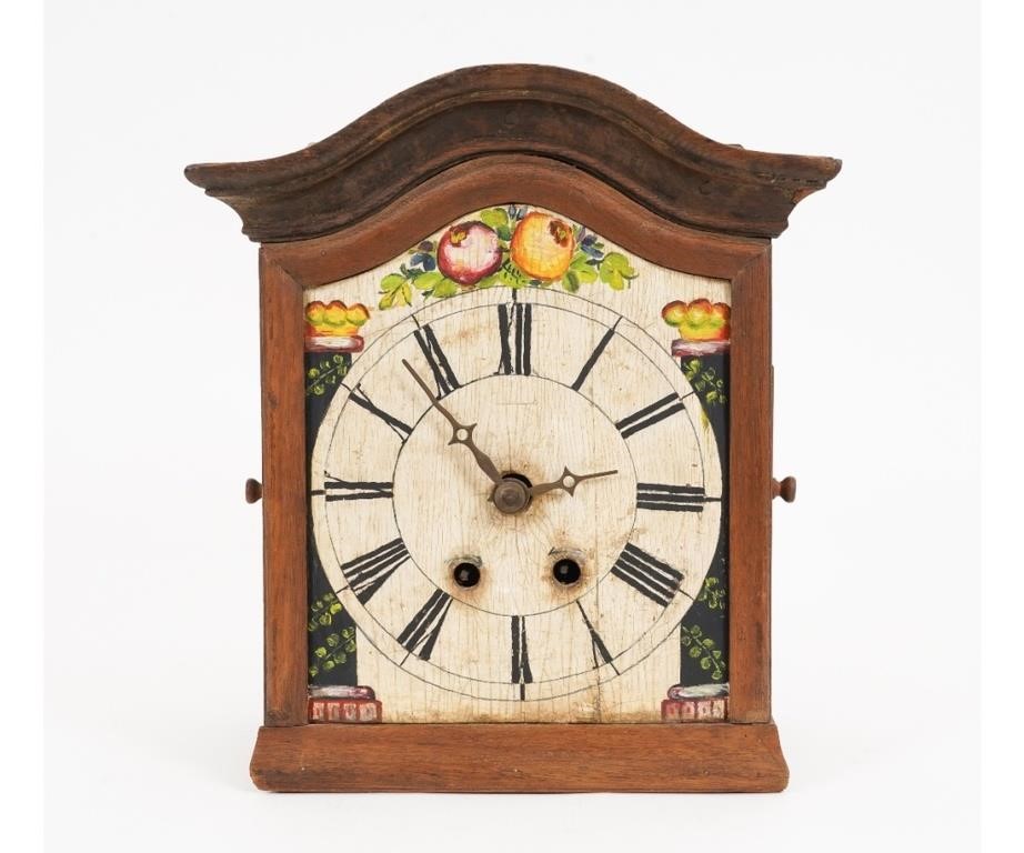 Appraisal: German walnut wall clock th c with painted dial and