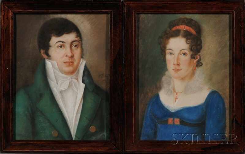 Appraisal: American Continental School th Century Pair of Portraits of a