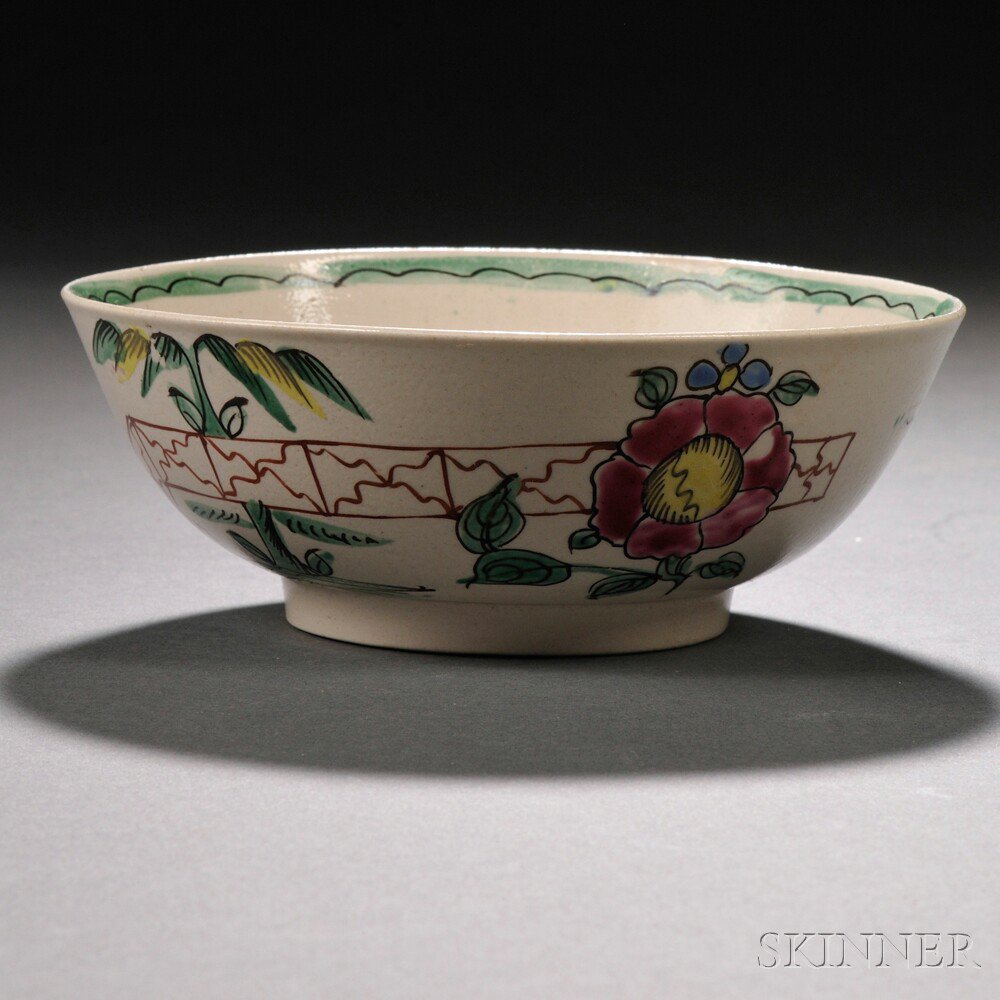 Appraisal: Staffordshire Salt-glazed Stoneware Bowl England c polychrome enamel decorated in