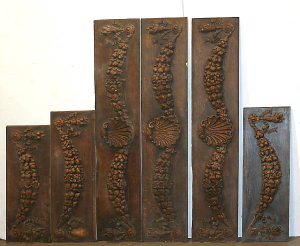 Appraisal: A group of six Neoclassical style oak architectural panels th