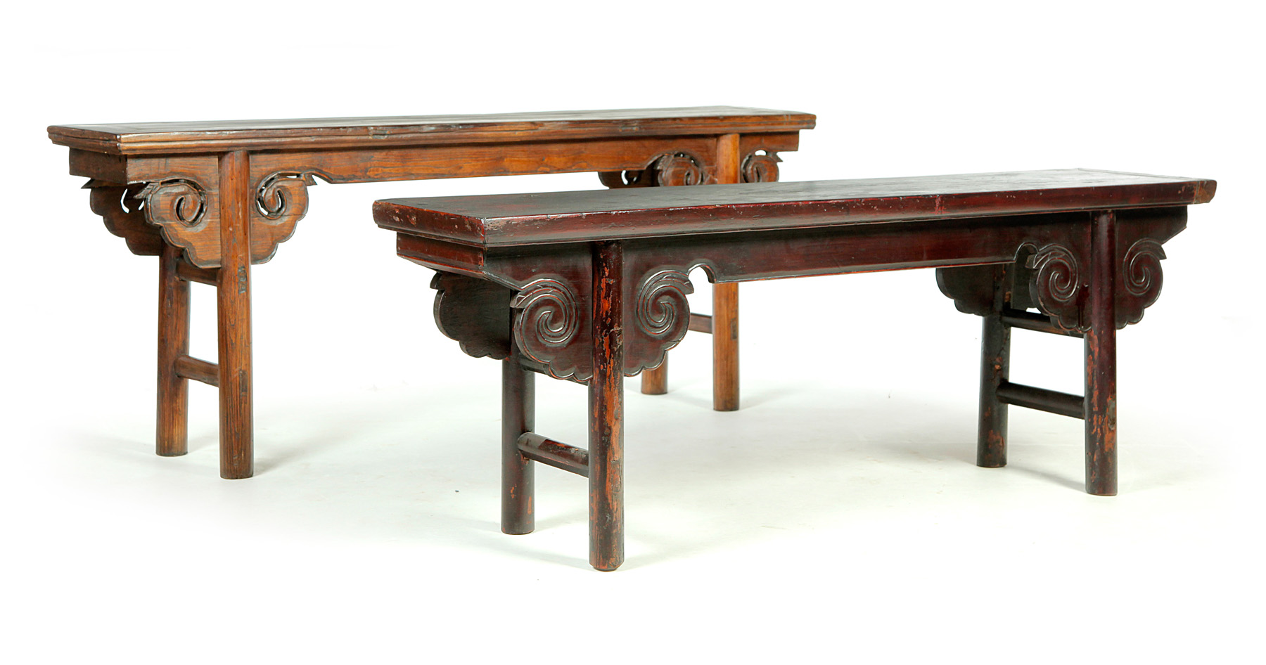 Appraisal: TWO BENCHES China late th-early th century elm Round legs