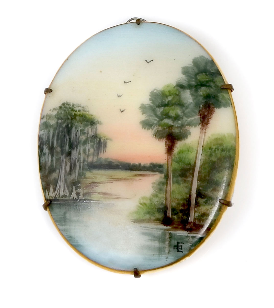 Appraisal: OLIVE COMMONS CAMEONA Beautifully detailed Florida scene painted on porcelain