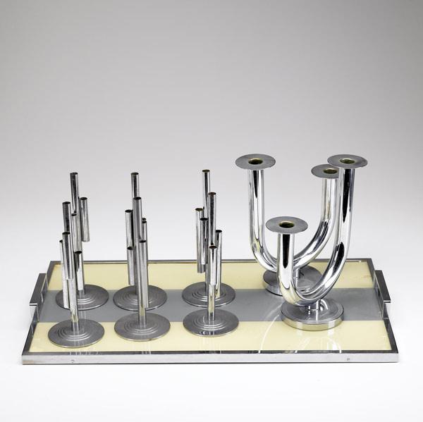 Appraisal: ART DECO GROUPING Nine pieces includes pair of Chase candelabra