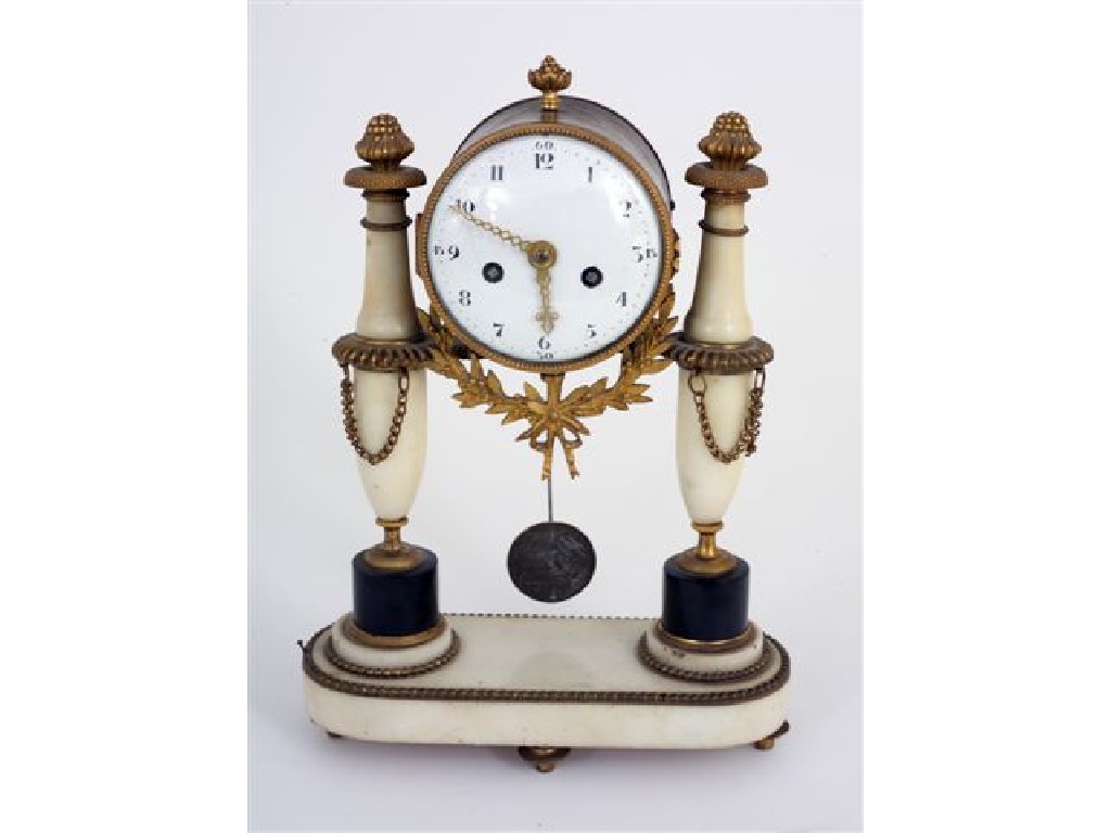 Appraisal: FRENCH th CENTURY GILT-BRASS ALABASTER AND BLACK ONYX PORTICO CLOCK