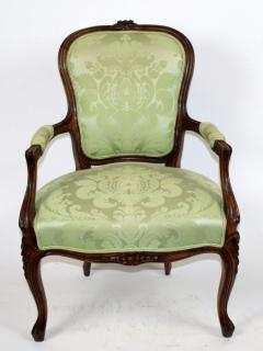 Appraisal: Louis XV armchair with green damask upholstery Louis XV armchair