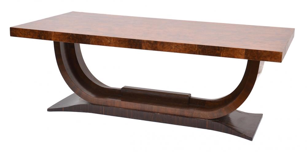 Appraisal: AN ART DECO BURR WALNUT AND MACASSAR EBONY CENTRE TABLE