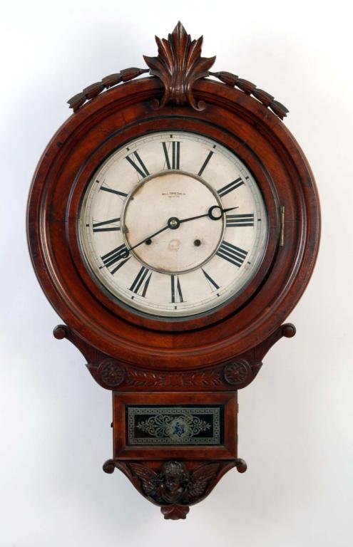 Appraisal: Ornate mahogany veneer hanging clock by the Wm J Gilbert