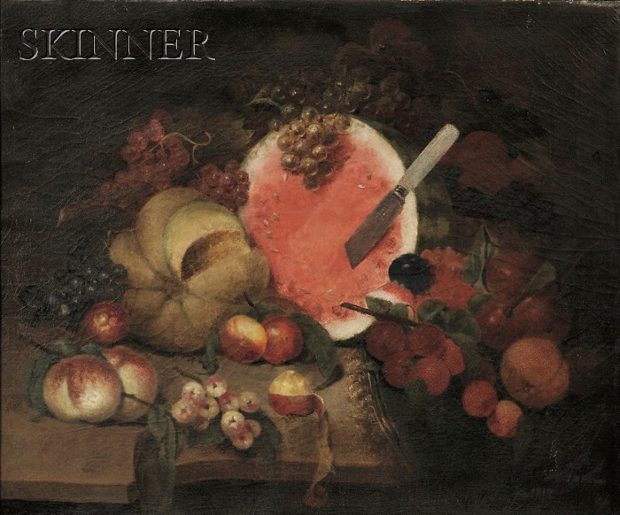 Appraisal: American School th Century Still Life with Watermelon and Other