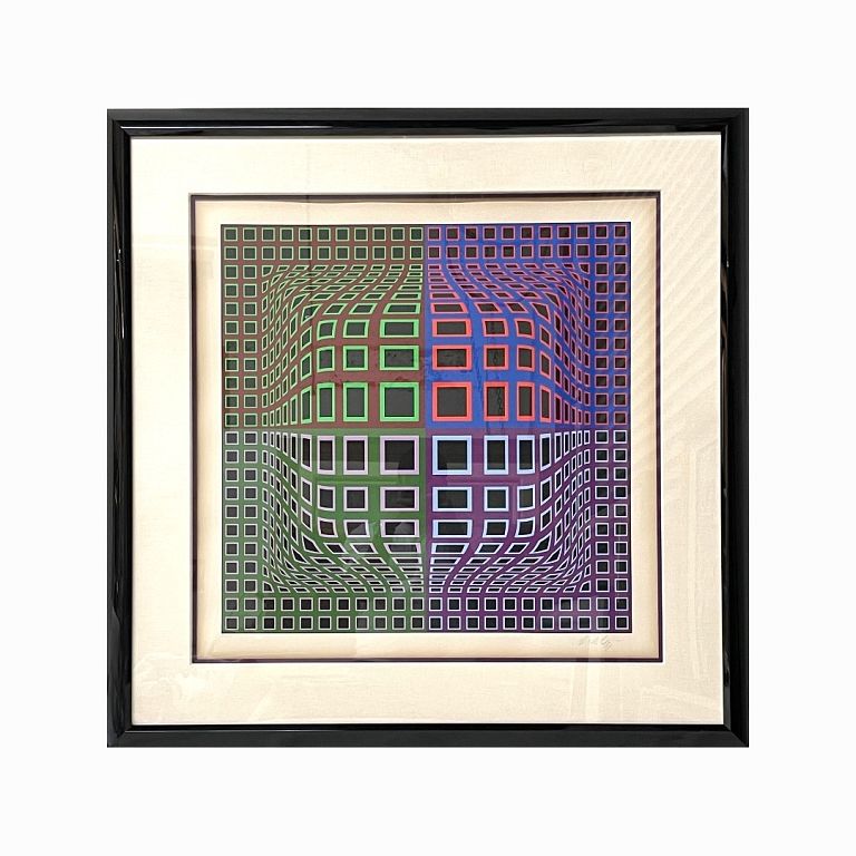 Appraisal: Victor Vasarely Abstract in Purple Green Victor Vasarely Abstract in