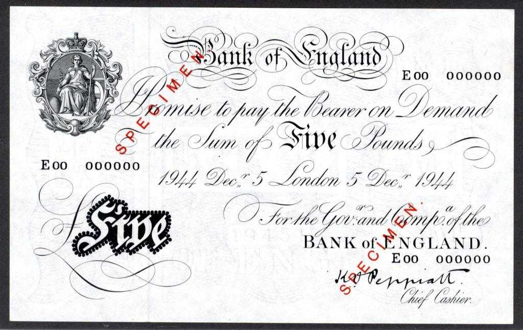 Appraisal: BANK OF ENGLAND K O PEPPIATT WHITE FIVE POUNDS DECEMBER