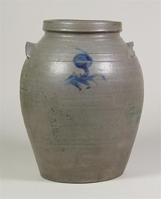 Appraisal: Ovoid American Stoneware Crock Circa - Freehand cobalt flowers on