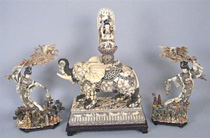 Appraisal: Three Chinese bone models th century Comprising a pair of