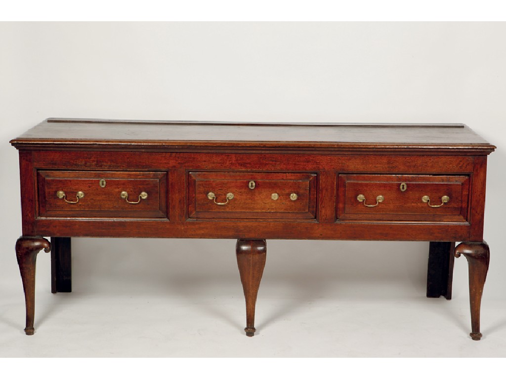 Appraisal: A GEORGE III OAK DRESSER BASE the broad rectangular top