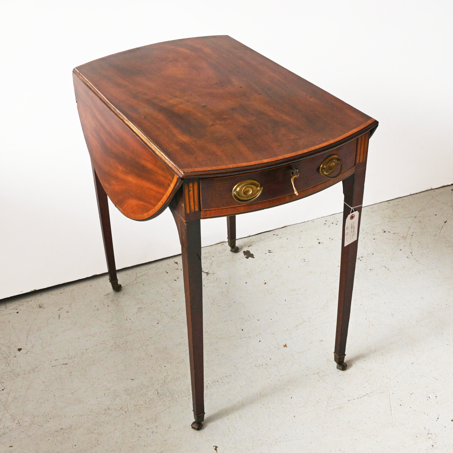 Appraisal: GEORGE III INLAID MAHOGANY PEMBROKE TABLE th c mahogany with