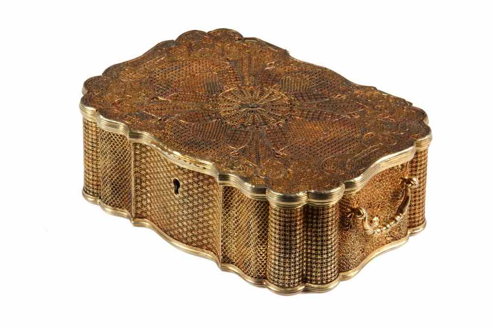 Appraisal: CHINESE EXPORT GILT SILVER LIDDED BOX Made in Canton circa