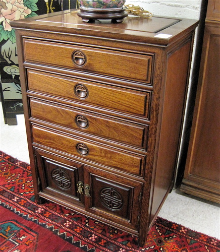 Appraisal: ROSEWOOD SILVERWARE CHEST Chinese th century having a rectangular panel