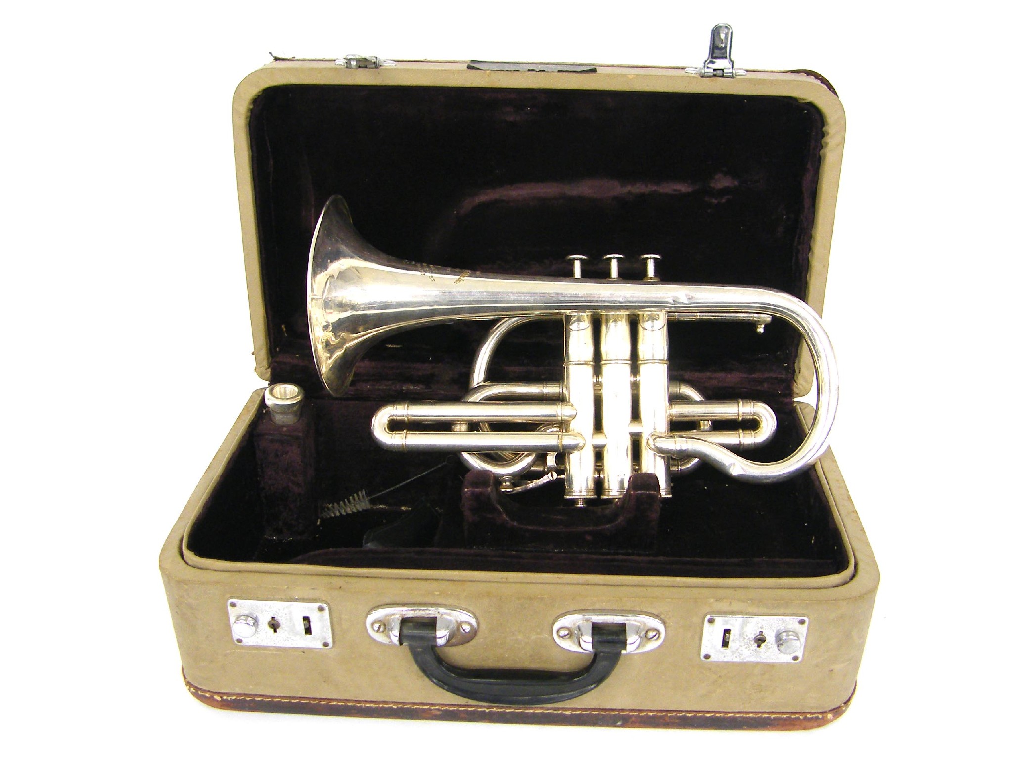 Appraisal: Silver plated cornet by and stamped Distins Patent Light Valve