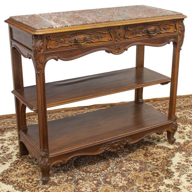 Appraisal: French Louis XV style walnut server th c inset marble