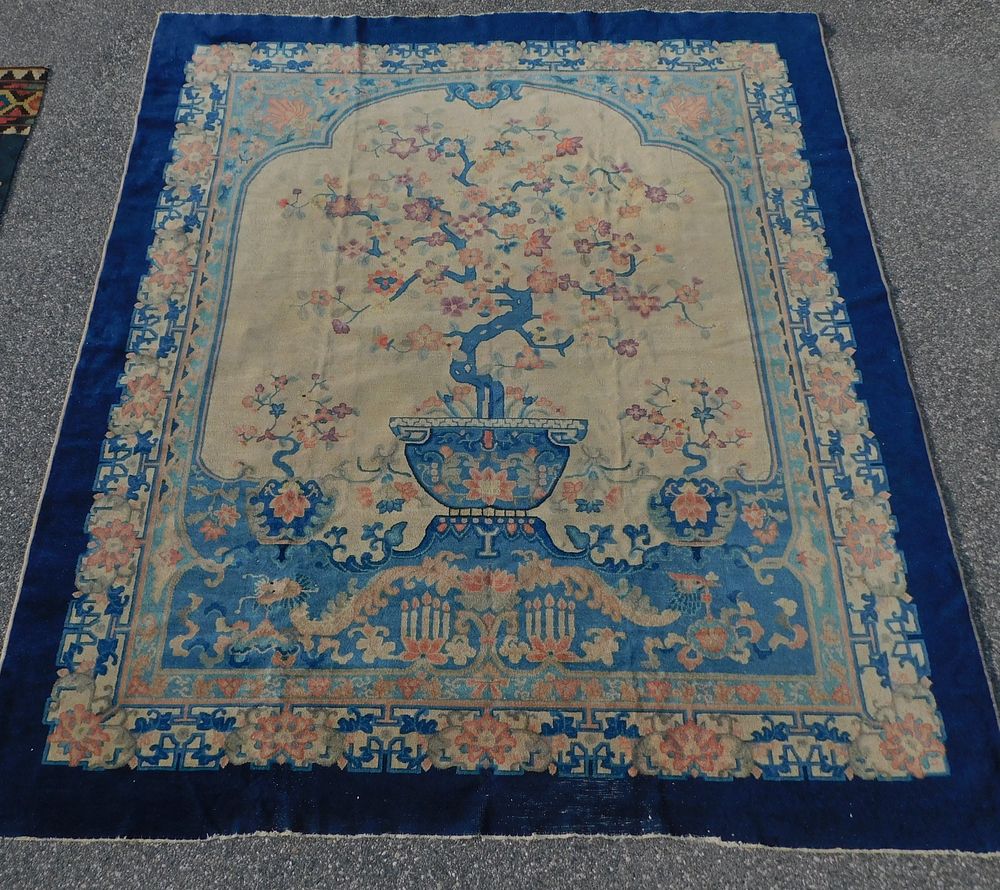 Appraisal: ANTIQUE CHINESE PICTORIAL RUG Antique Chinese Art Deco pictorial or