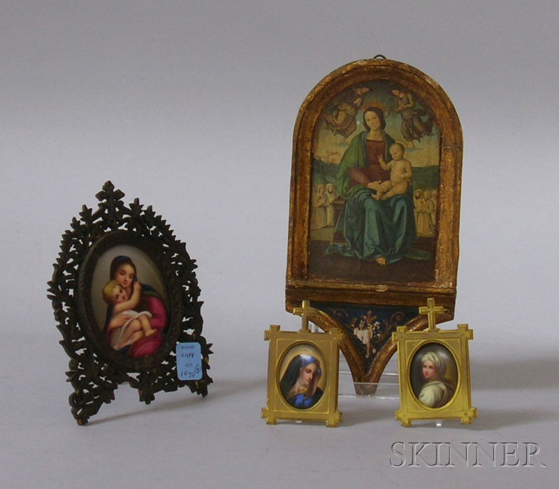 Appraisal: Four Small Framed Religious Icons three hand-painted porcelain one a