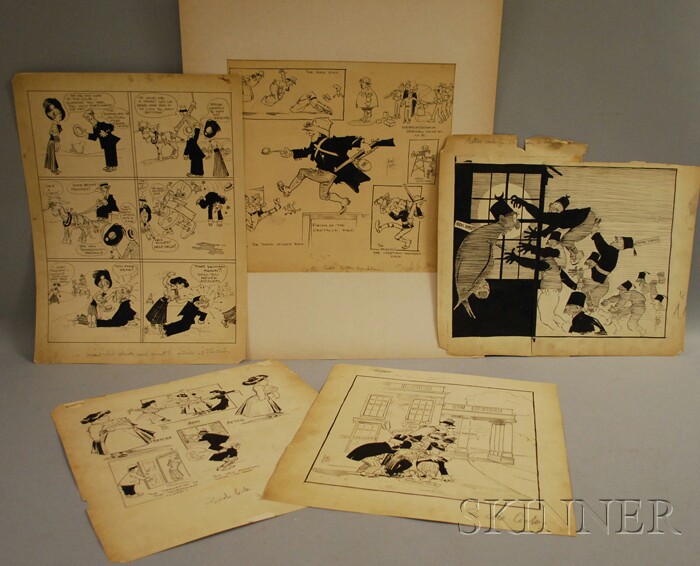 Appraisal: Five Pieces of Frank Collier Original Newspaper Cartoon Art c