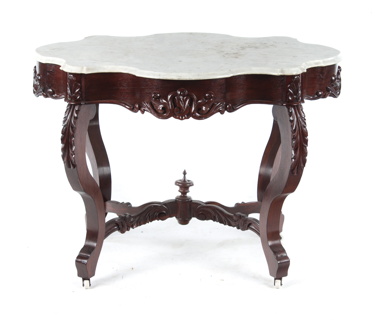 Appraisal: American Rococo Revival rosewood center table circa with shaped marble