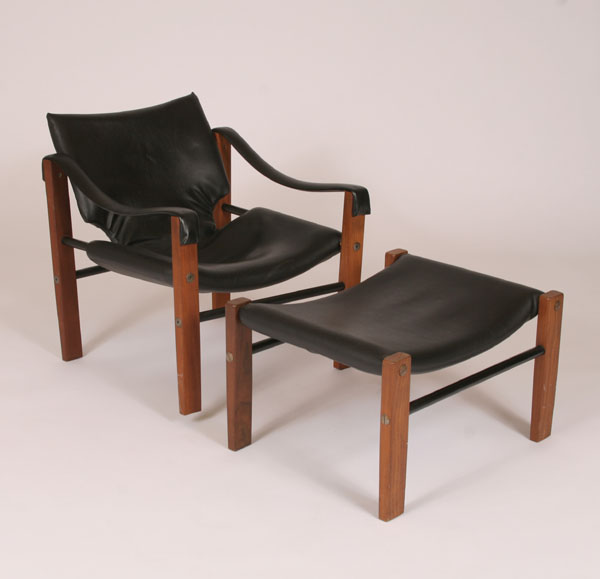 Appraisal: Arkana Falkirk UK modern leather sling lounge chair and ottoman