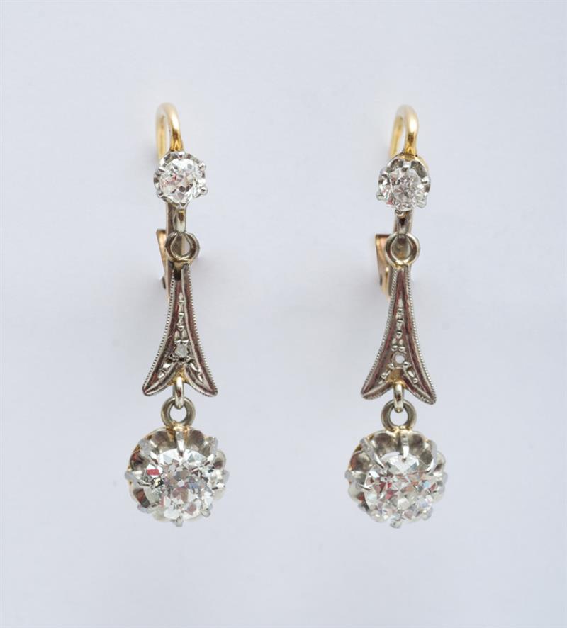 Appraisal: PAIR OF FRENCH PLATINUM TOPPED K YELLOW GOLD AND DIAMOND