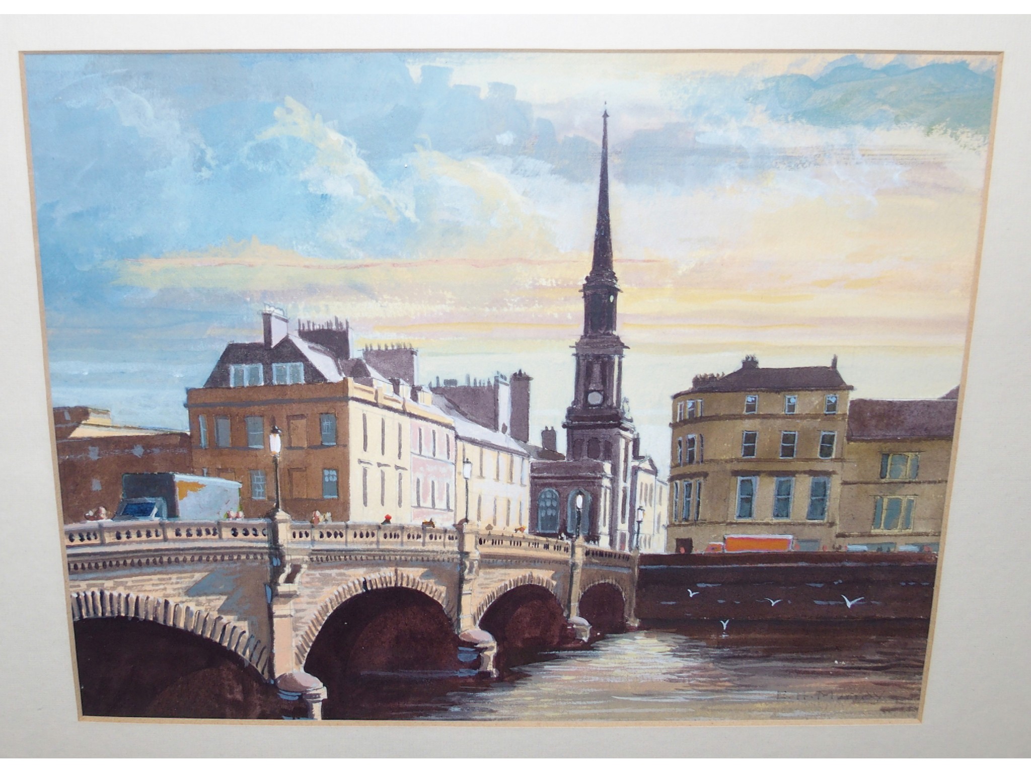 Appraisal: E H MURRAY New Bridge Ayr signed gouache and watercolour